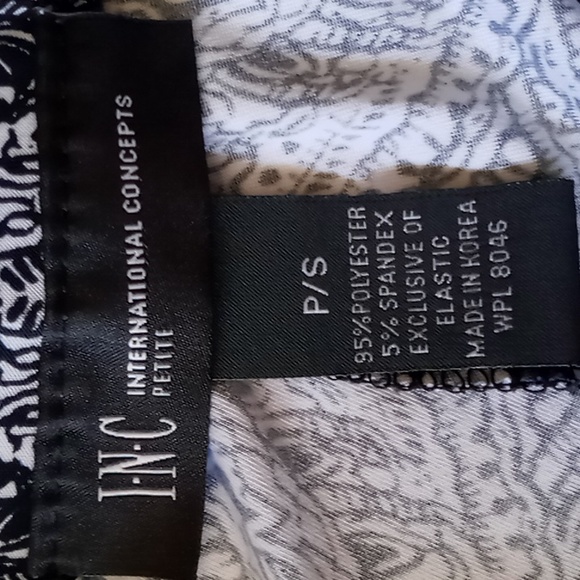 INC International Concepts Petite Paisley Wide Leg Pull On Pants Size P/S Navy - Picture 9 of 11